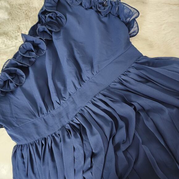 NEW Lulus Splendid Charisma Navy Ruffled Pleated One Shoulder Midi Dress - Picture 15 of 16